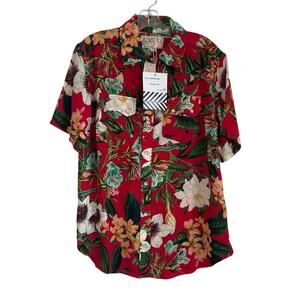 NWT Sandrine Rose Hawaiian Button-Down Shirt, Red, Women’s Med